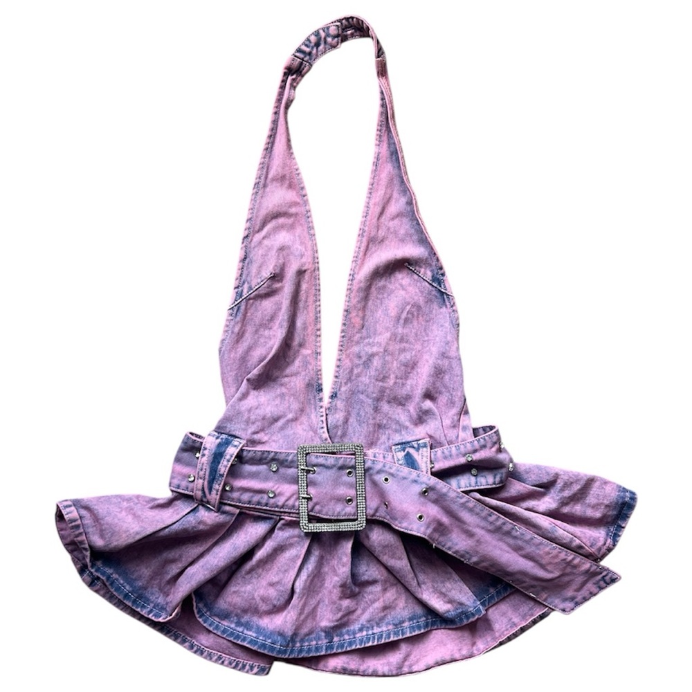 Purple Denim Halter Top with Belt